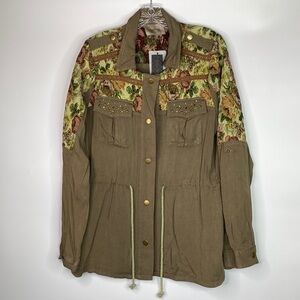 Miss Me Tapestry Army Green Utility Jacket NWT Large